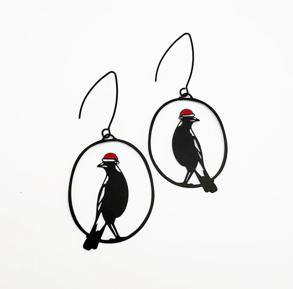 DENZ "Midi Christmas Magpie earrings in Black/Red" Christmas dangles statement earrings