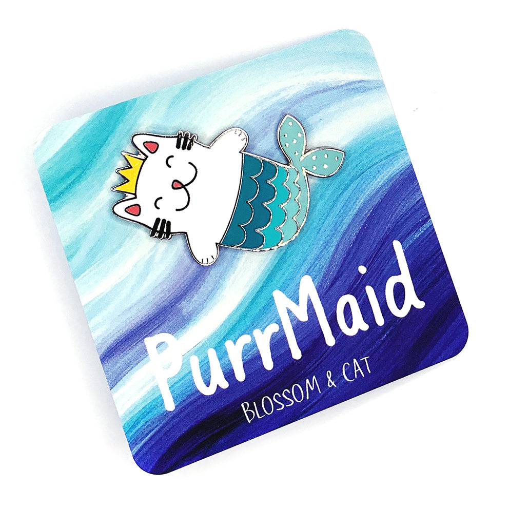 Blossom & Cat - Classic PurrMaid Enamel pin · Blue or Pink · Choose Your Colour