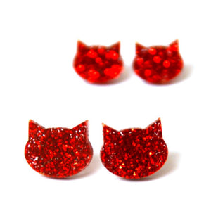 Blossom and Cat Glitter Cats Earrings - choose your colour & size!