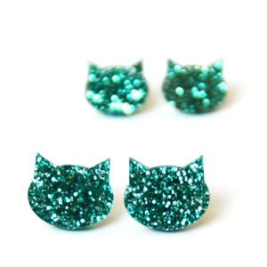 Blossom and Cat Glitter Cats Earrings - choose your colour & size!