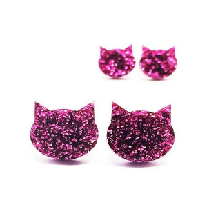Blossom and Cat Glitter Cats Earrings - choose your colour & size!