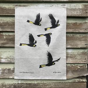 Bridget Farmer - Tea Towel, Yellow tailed Black Cockatoos