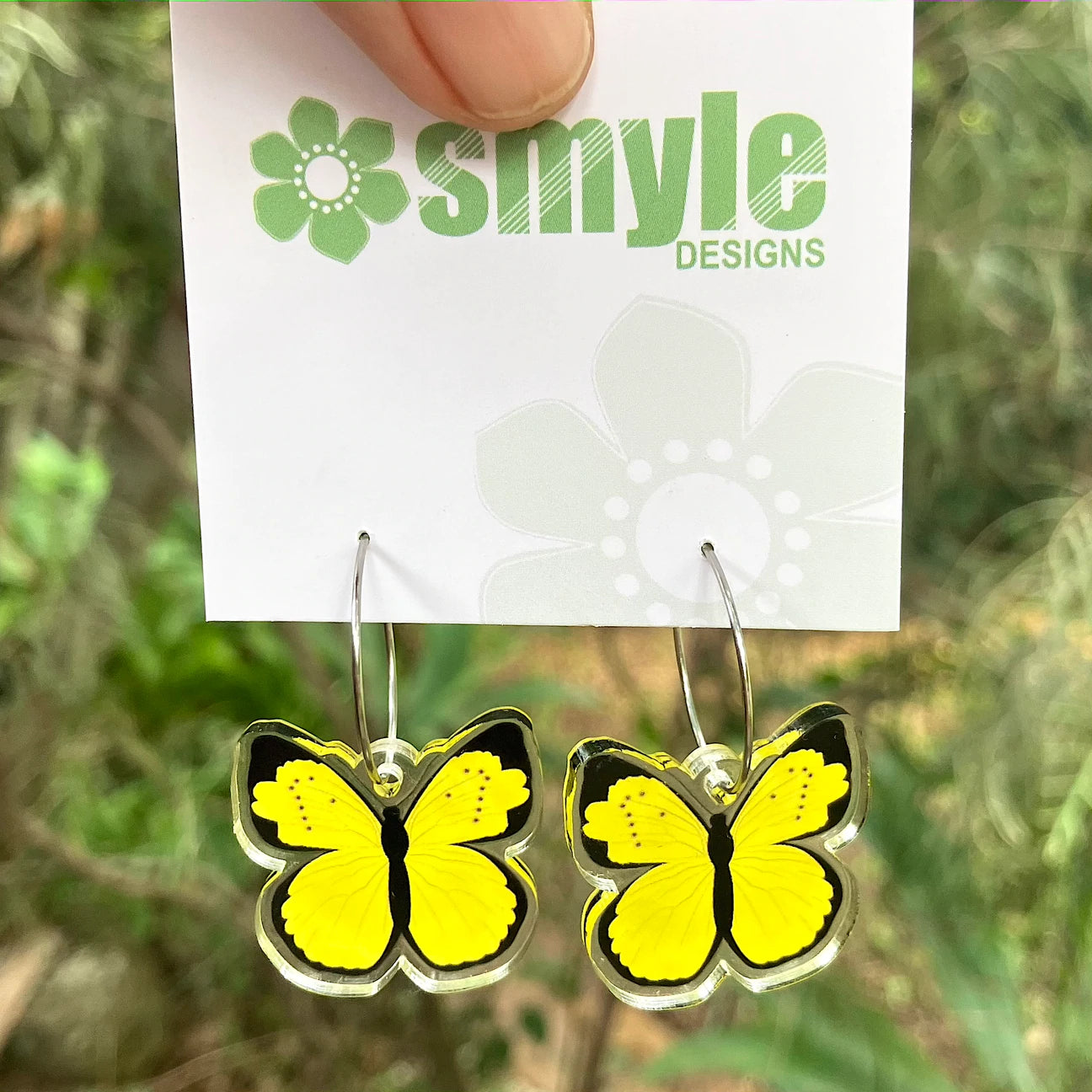 Smyle Designs - Yellow butterfly hoop Earrings