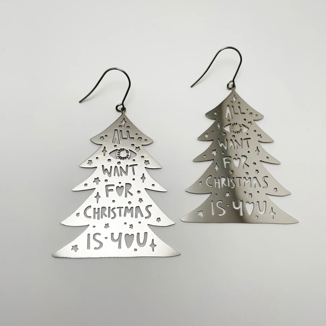 DENZ "Christmas Trees" Christmas dangles statement earrings - in silver