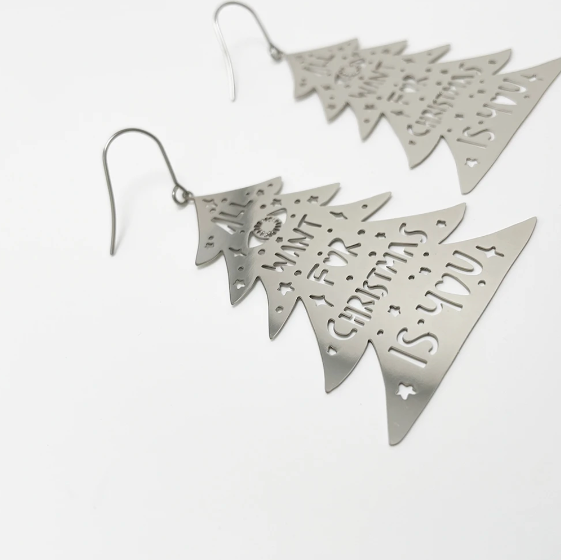 DENZ "Christmas Trees" Christmas dangles statement earrings - in silver