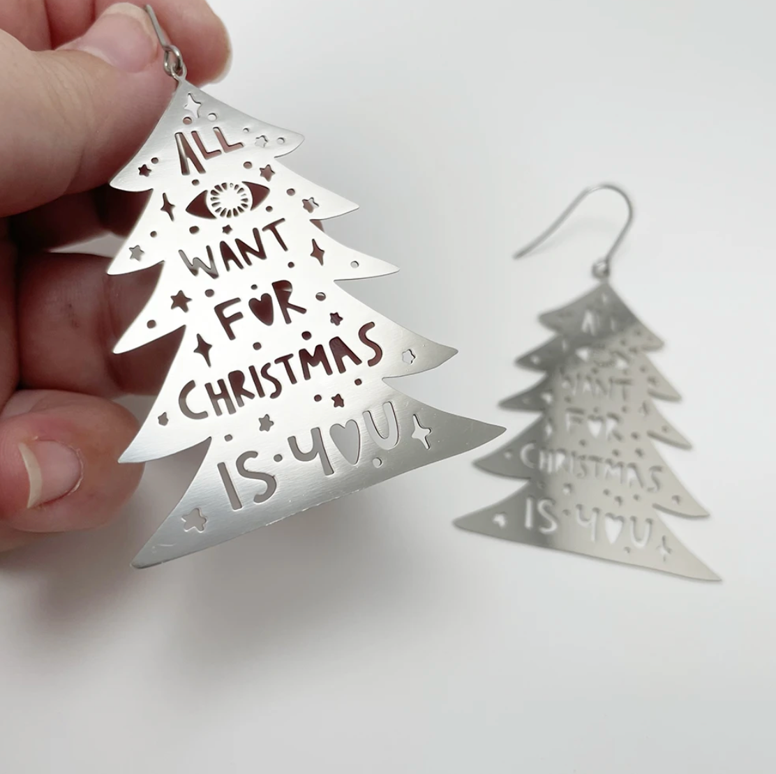 DENZ "Christmas Trees" Christmas dangles statement earrings - in silver