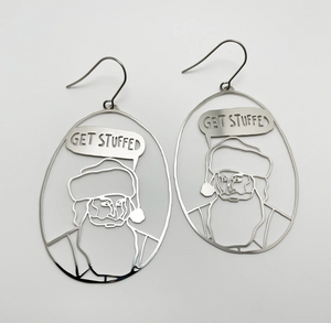 DENZ "Get Stuffed Santas" Christmas dangles statement earrings  -  in Silver