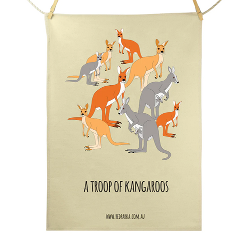 Red Parka (Jen Cossins) - Troop of Kangaroos Tea Towel
