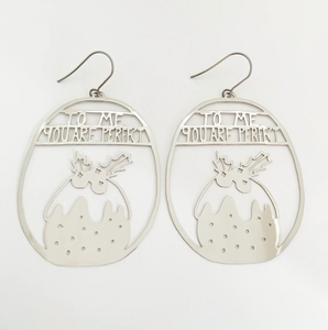 DENZ "Chrissy puddings" Christmas dangles statement earrings  -   in silver