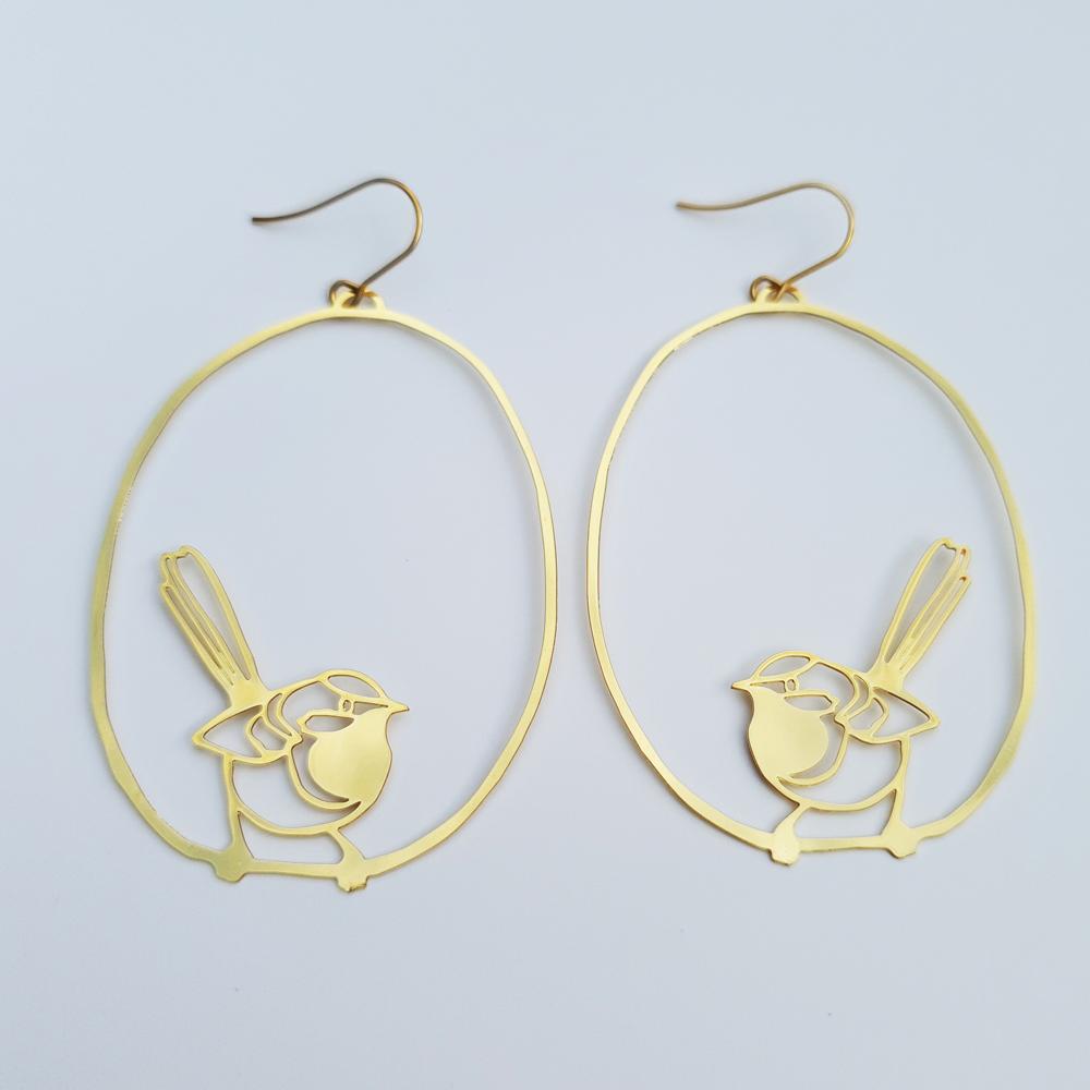 DENZ "Fairy Wren" statement earrings - in silver or gold!