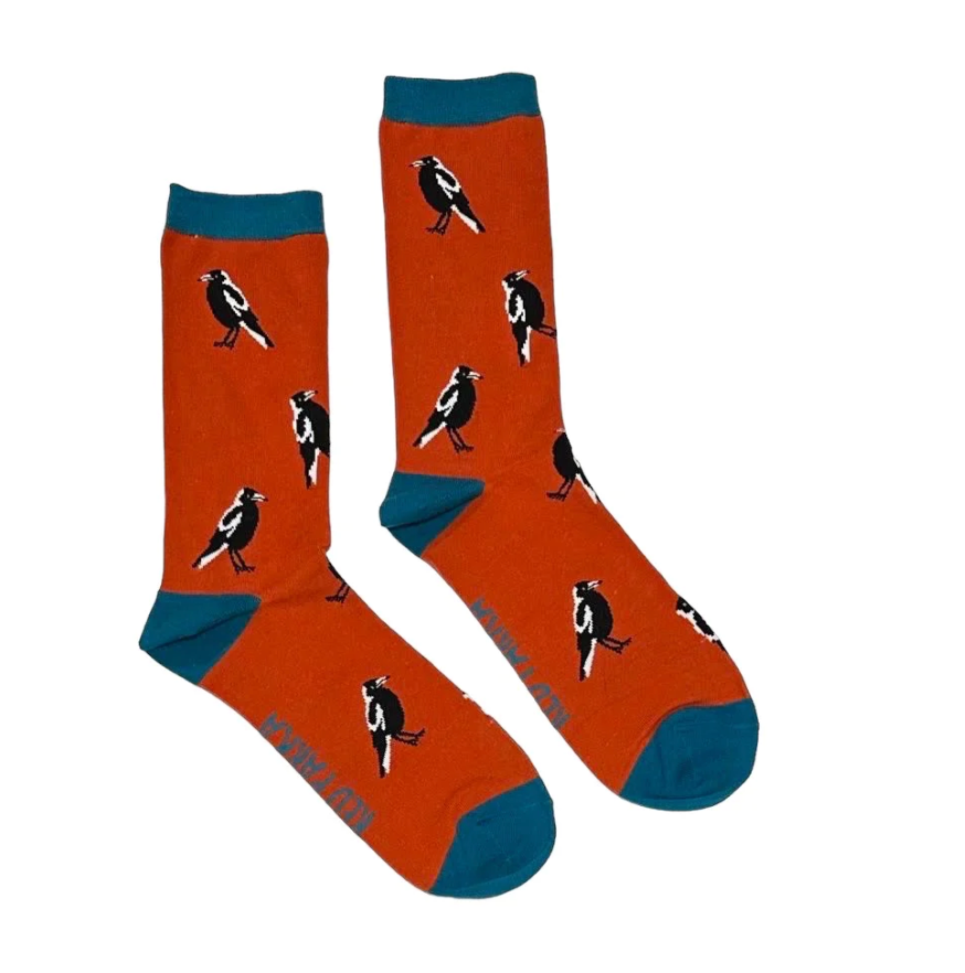 Red Parka Socks: Magpies