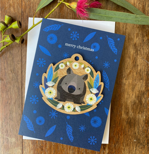 Little Hello Studio Australian Wombat Shaped Christmas Decoration Card