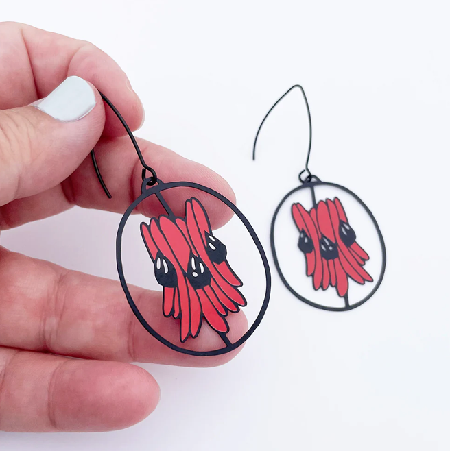 DENZ "Sturt Desert Pea" statement earrings in red/black