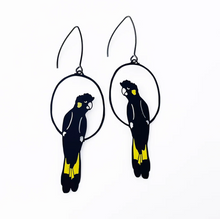 DENZ "Yellow Tailed Black Cockatoo" dangles statement earrings