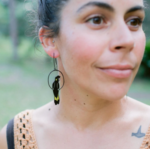 DENZ "Yellow Tailed Black Cockatoo" dangles statement earrings