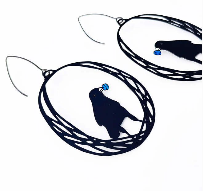 DENZ "Bowerbird" dangles statement earrings