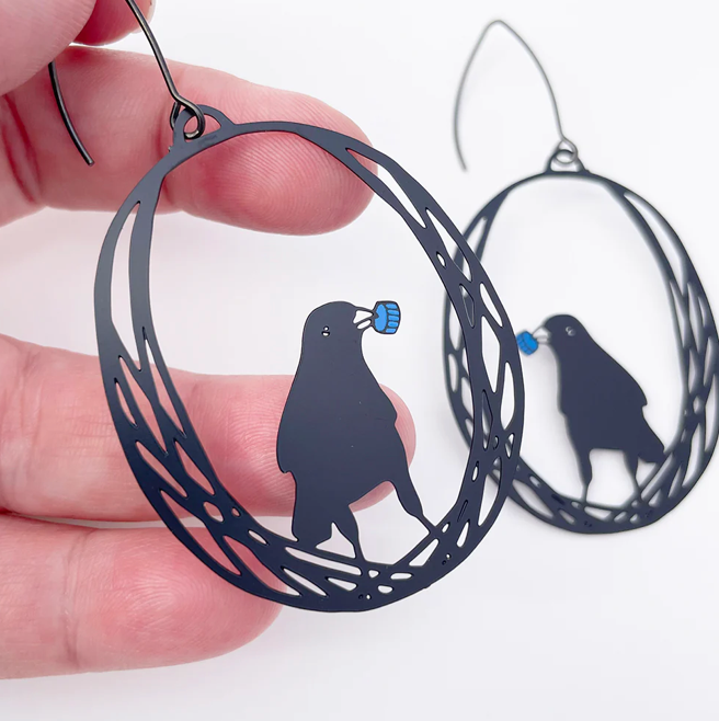 DENZ "Bowerbird" dangles statement earrings