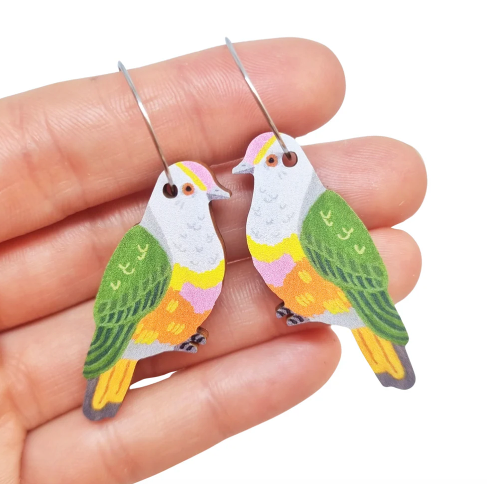 PIxie Nut & Co - Rose Crowned Fruit Dove Australian Bird Earrings