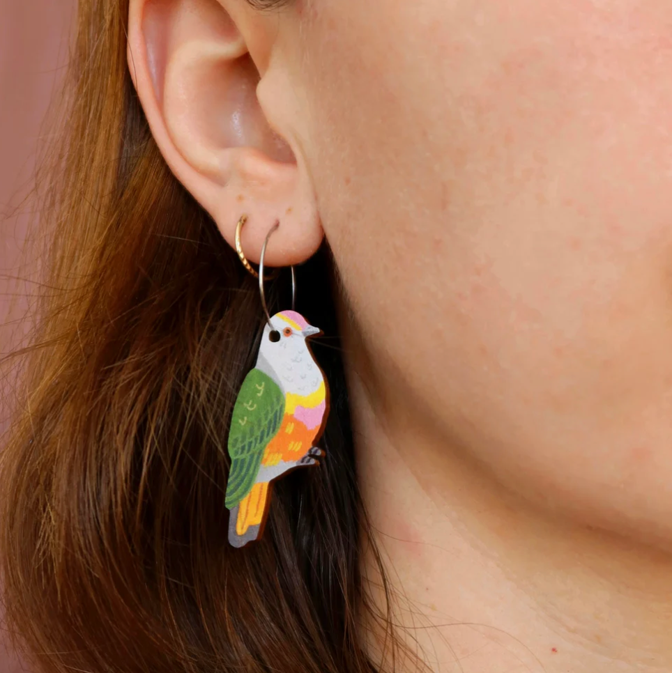 PIxie Nut & Co - Rose Crowned Fruit Dove Australian Bird Earrings