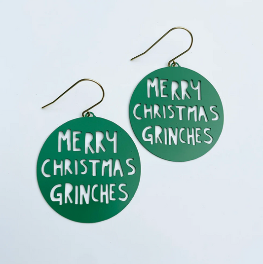 DENZ "Merry Christmas Grinches earrings in Dark Green" Christmas dangles statement earrings