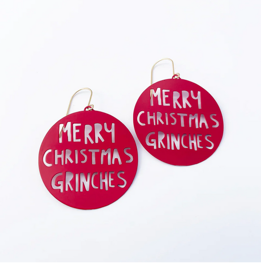 DENZ "Merry Christmas Grinches earrings in red" Christmas dangles statement earrings