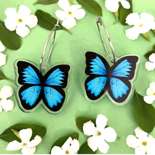 Smyle Designs - Blue butterfly hoop Earrings