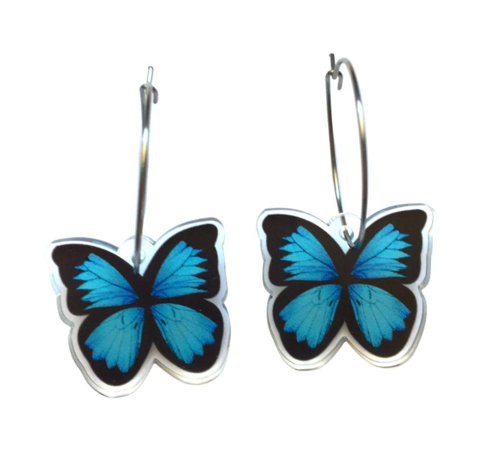 Smyle Designs - Blue butterfly hoop Earrings