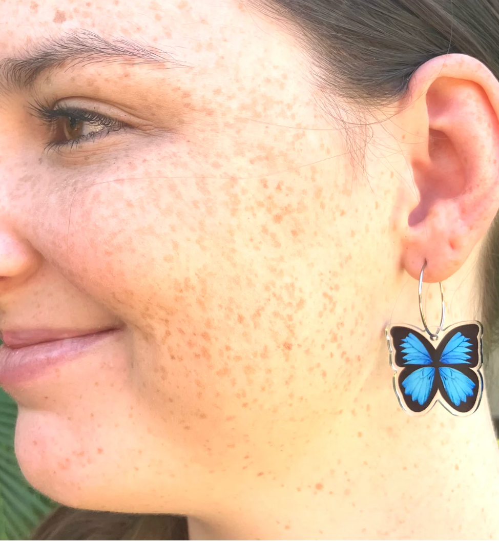 Smyle Designs - Blue butterfly hoop Earrings