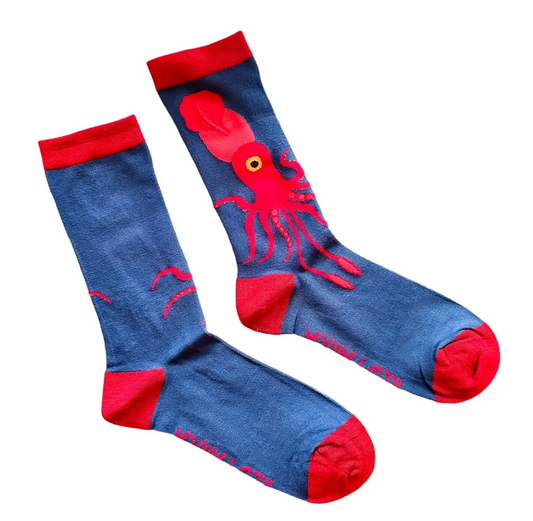 Red Parka Socks: Colossal Squid socks for CHILDREN