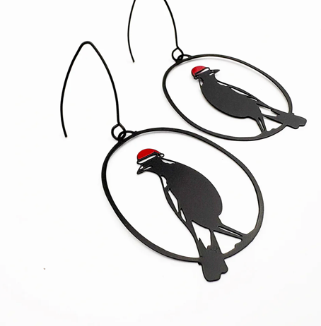 DENZ "Midi Christmas Magpie earrings in Black/Red" Christmas dangles statement earrings