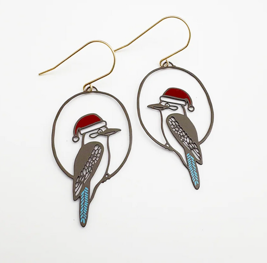 DENZ "Midi Christmas Kookaburra earrings Brown//Blue/Red" Christmas dangles statement earrings