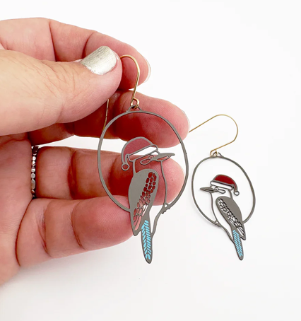 DENZ "Midi Christmas Kookaburra earrings Brown//Blue/Red" Christmas dangles statement earrings