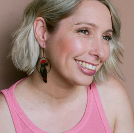 DENZ "Christmas Red Tailed Cockatoos in Black/Red/Yellow" Christmas dangles statement earrings