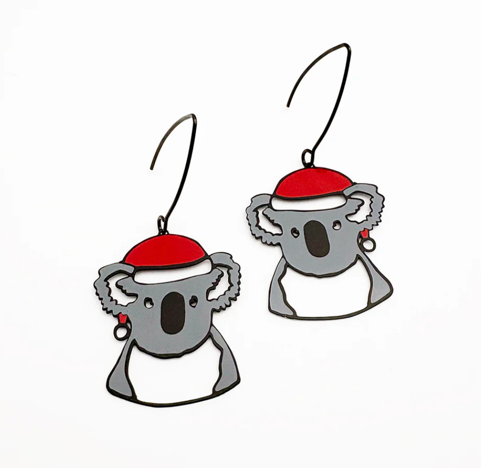 DENZ "Midi Christmas Koala earrings in Black/Grey/Red" Christmas dangles statement earrings