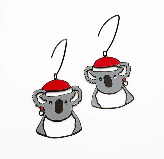 DENZ "Midi Christmas Koala earrings in Black/Grey/Red" Christmas dangles statement earrings