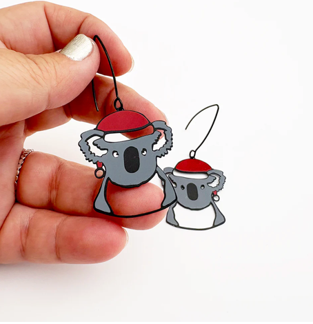 DENZ "Midi Christmas Koala earrings in Black/Grey/Red" Christmas dangles statement earrings