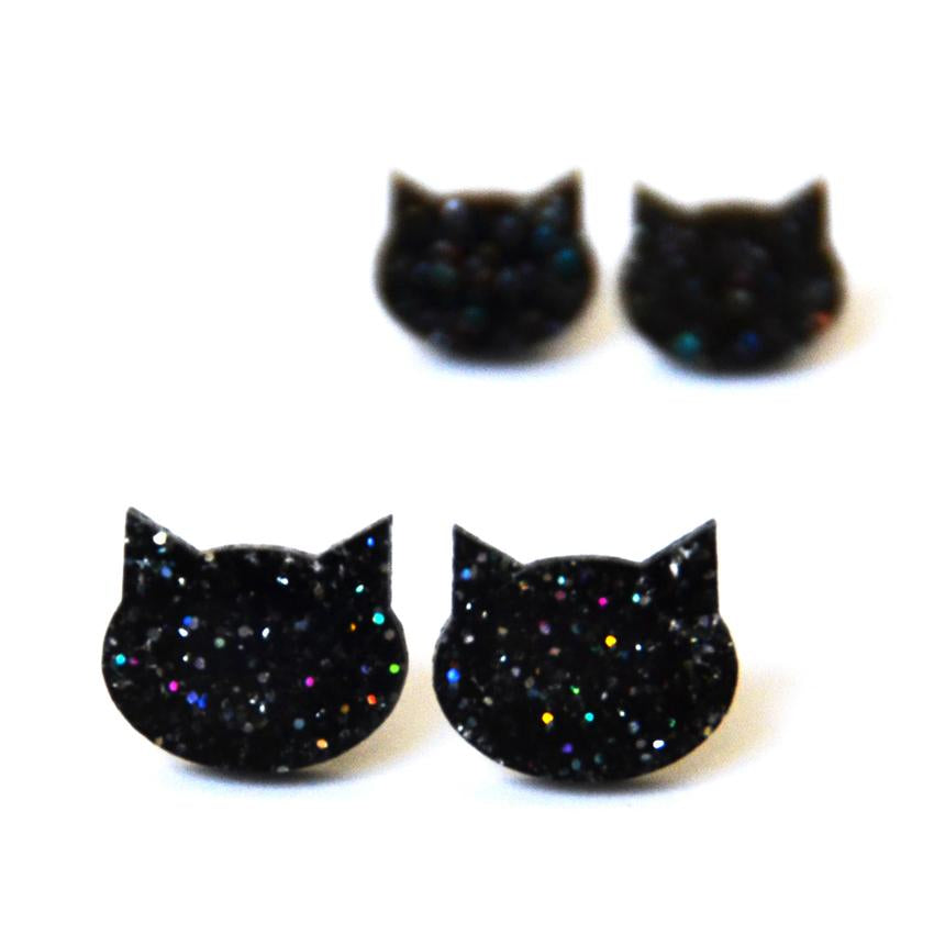 Blossom and Cat Glitter Cats Earrings - choose your colour & size!