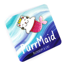 Blossom & Cat - Classic PurrMaid Enamel pin · Blue or Pink · Choose Your Colour
