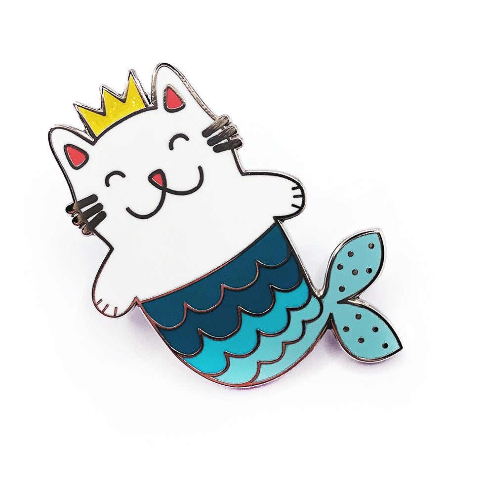 Blossom & Cat - Classic PurrMaid Enamel pin · Blue or Pink · Choose Your Colour