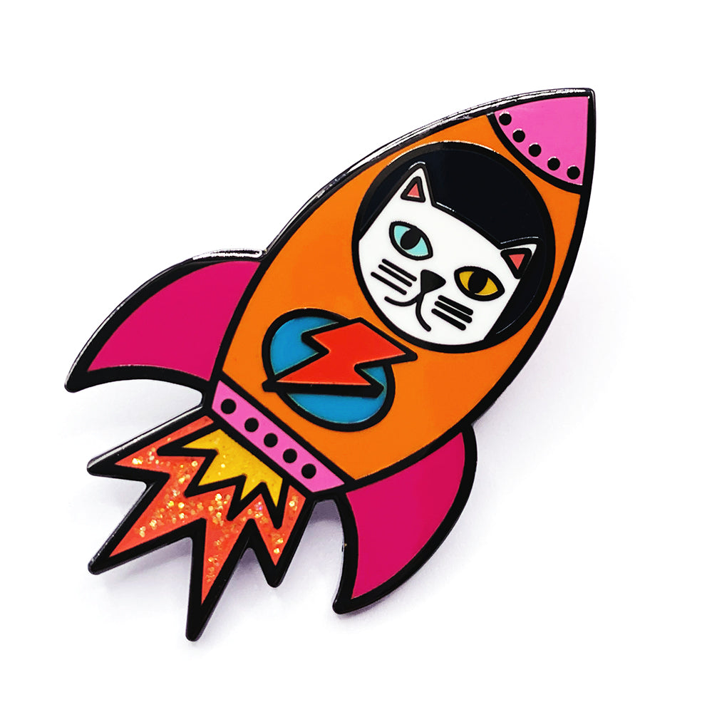 Blossom & Cat - Space Cat  pin choose Orange, Teal or Mustard