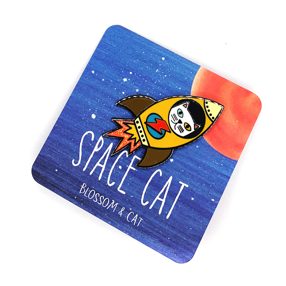 Blossom & Cat - Space Cat  pin choose Orange, Teal or Mustard