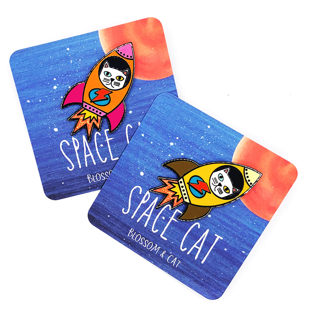 Blossom & Cat - Space Cat  pin choose Orange, Teal or Mustard