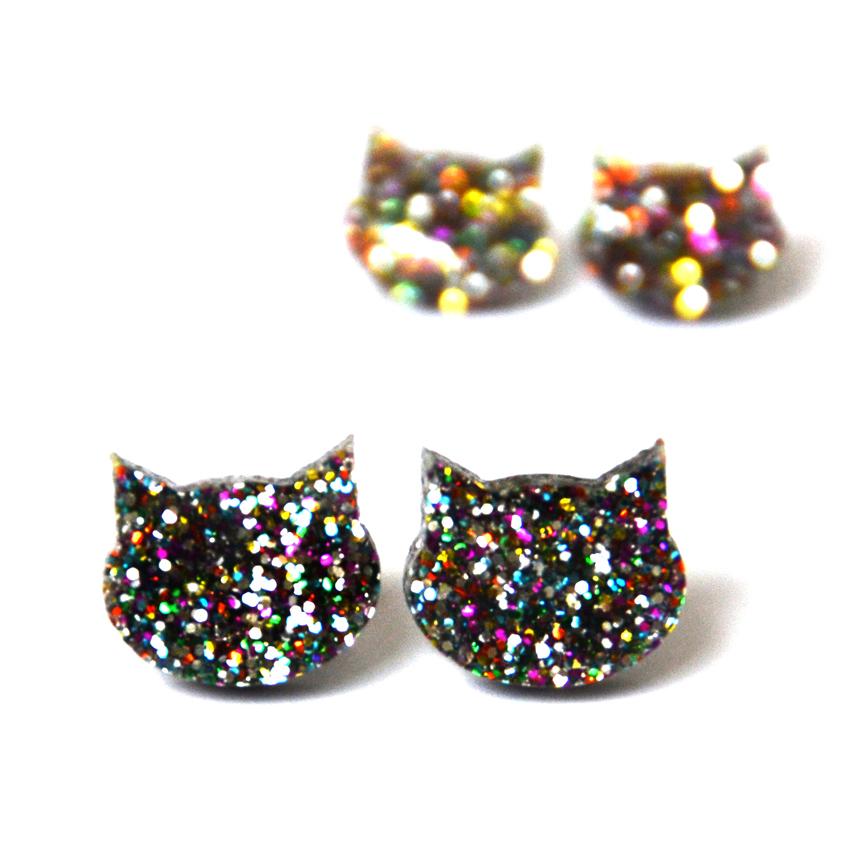 Blossom and Cat Glitter Cats Earrings - choose your colour & size!