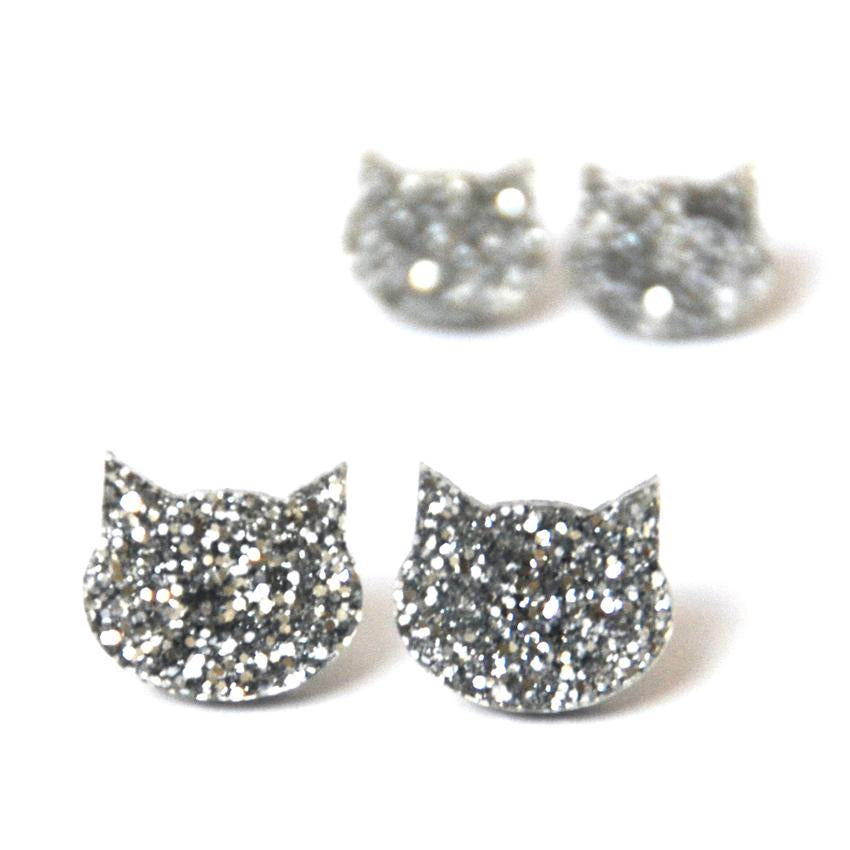 Blossom and Cat Glitter Cats Earrings - choose your colour & size!