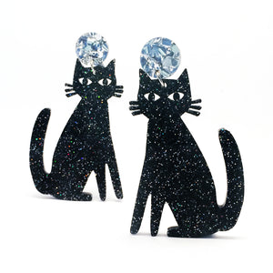 Blossom and Cat - Spooky Cats · Black + Glitzy Silver statement earrings