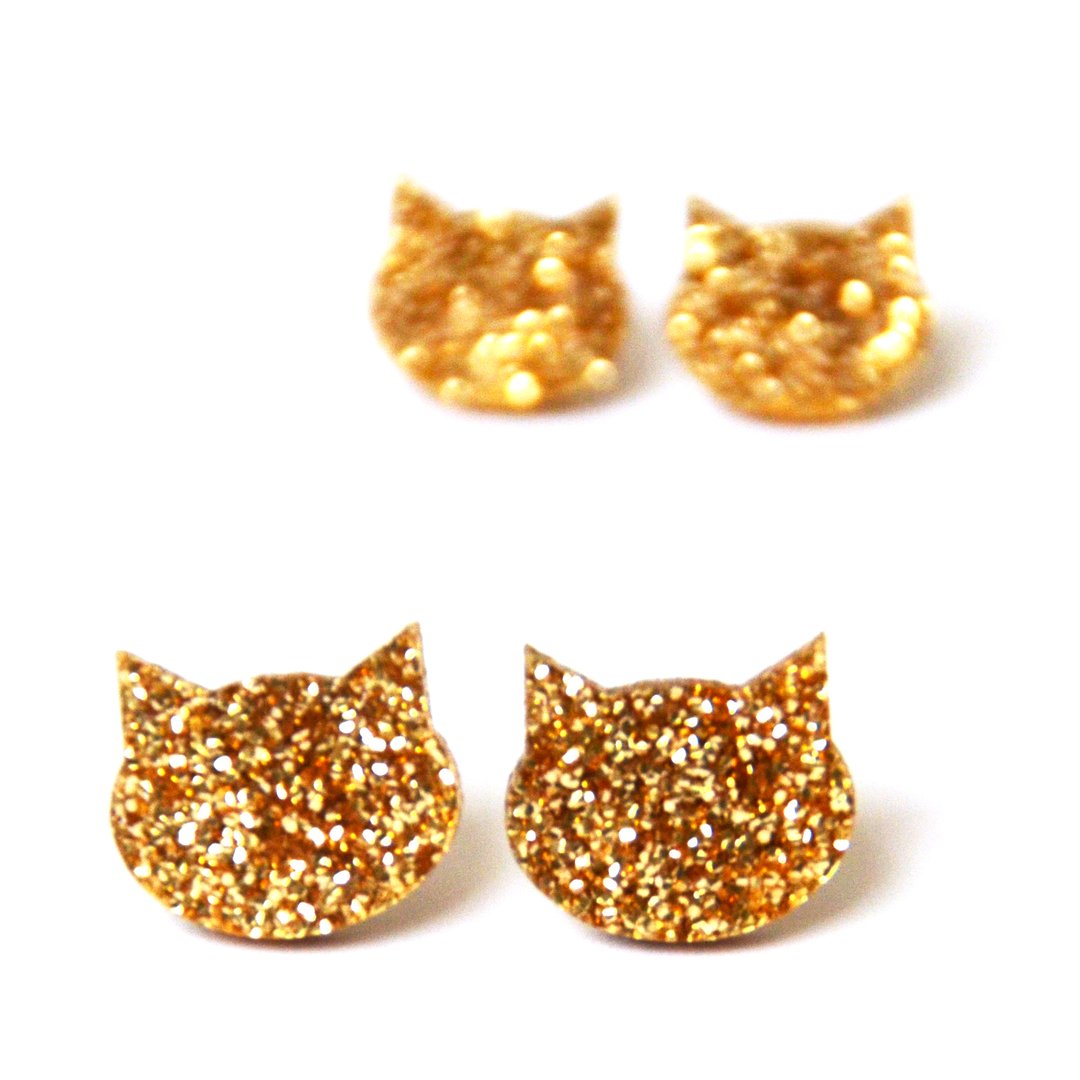 Blossom and Cat Glitter Cats Earrings - choose your colour & size!