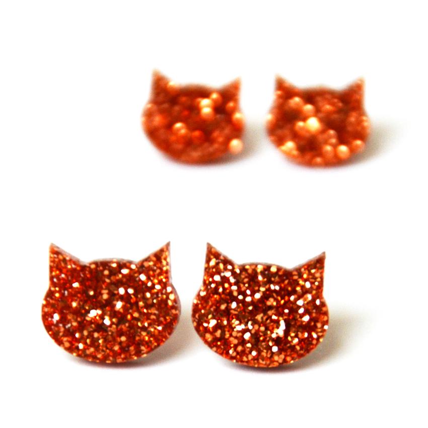 Blossom and Cat Glitter Cats Earrings - choose your colour & size!