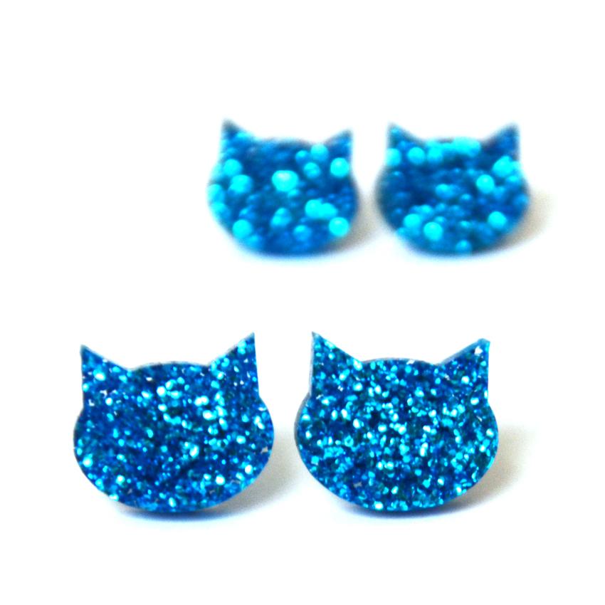 Blossom and Cat Glitter Cats Earrings - choose your colour & size!