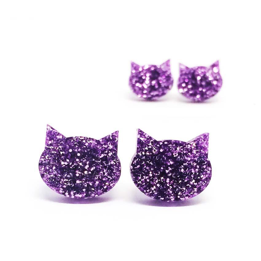 Blossom and Cat Glitter Cats Earrings - choose your colour & size!