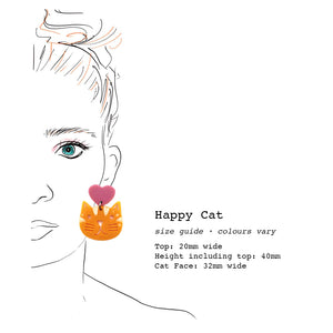 Blossom and Cat - Happy Heart Cat · Rainbow with Chunky Silver statement earrings